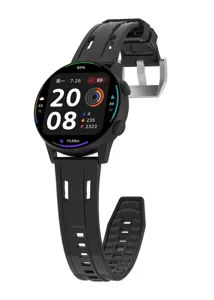 Replacement silicone watch strap for smart watch, breathable black wristband with metal buckle.