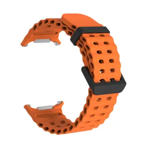 Silicone breathable replacement watch band with multi-holes and secure buckle design for smart watch.