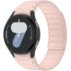 Magnetic silicone watch band compatible with smartwatches, pink ripple strap replacement.