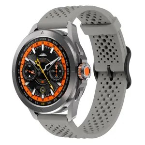 Graues perforiertes Silikon-Uhrenarmband und stilvolles Metall-Smartwatch-Ersatzzubehör.