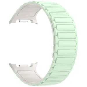Replacement magnetic silicone watch band in light green color for smartwatches, comfortable.