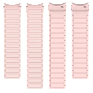Silicone magnetic smartwatch replacement strap detail view, flexible pink watch band segments.