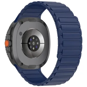 Blue magnetic silicone watch strap replacement band compatible with smartwatches, comfortable.