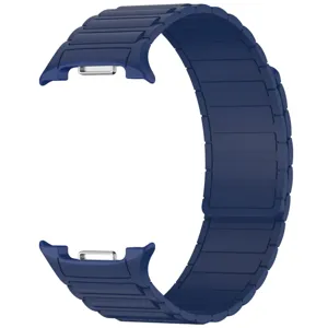 Dark blue magnetic silicone watch band compatible with smartwatches, featuring a textured link design.