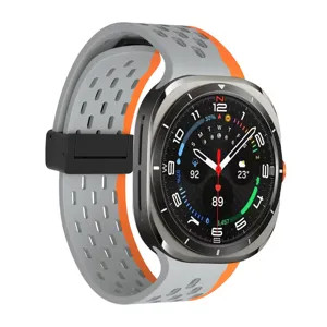 Perforated magnetic silicone watch strap replacement for daily smart wearable devices.