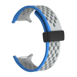 Silicone magnetic watch strap replacement perforated breathable band compatible with smart watch accessories