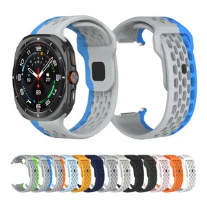 Perforated silicone watch strap with square buckle, breathable sport replacement band.