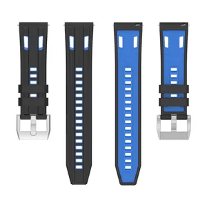 Universal silicone watch strap 22mm flat head replacement wristband two-color sports band