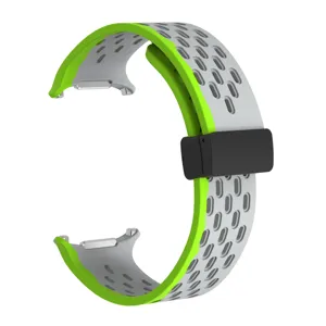 Silicone magnetic watch band replacement breathable perforated strap compatible smartwatch.