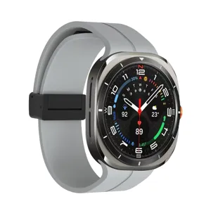 Silicone magnetic watch band detail view, soft and comfortable grey strap replacement accessory.