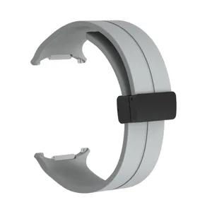 Magnetic silicone watch strap replacement band compatible with smartwatches, grey with black clasp.
