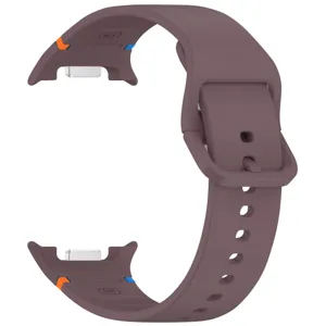 Dark mauve silicone replacement watch band for smartwatch with metal buckle, detailed view.