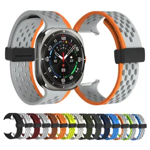 Magnetic Silicone Perforated Watch Strap For Smartwatch Replacement Band Sport Breathable Soft Wristband Accessories