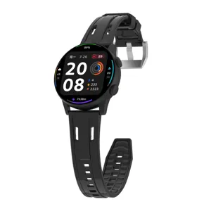 Black silicone watch strap replacement compatible with smartwatches 20mm 22mm 24mm
