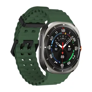 Breathable silicone watch strap replacement band for rugged smartwatch sports green style.