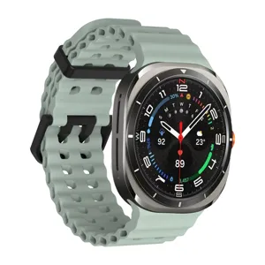 Breathable silicone watch strap for smartwatch, lightweight sports replacement band in green.
