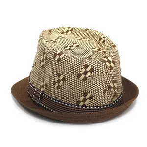 Men's stylish woven fedora hat for summer outdoor sun protection and casual fashion wear.