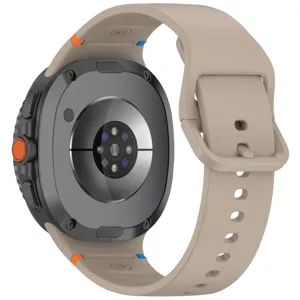 Replacement silicone watch band for Samsung Galaxy smart watch, khaki strap with secure buckle.