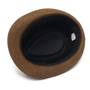 Men's brown straw fedora hat summer sun protection beach stylish gentleman fashion hat