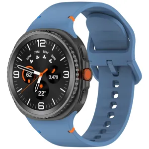 Replacement silicone watch strap compatible with Samsung Galaxy Watch, durable and comfortable blue band.