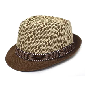 Men's stylish straw fedora hat summer sun protection casual beach jazz cap for outdoor wear.