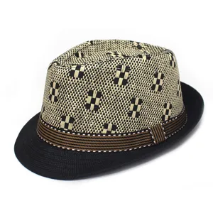 Men's Fedora Hat Straw Woven Summer Outdoor Sun Protection Beach Hat Vintage Color Block Panama Hat Jazz Hat