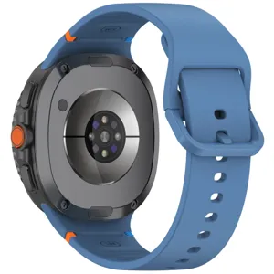 Blue silicone watch strap replacement compatible with smartwatches, durable and comfortable.