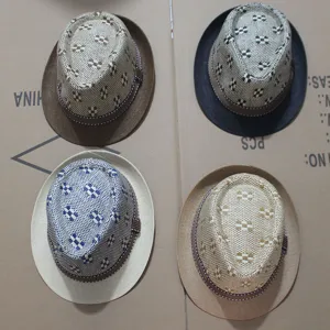 Men's woven summer jazz hat breathable sun protection fedora beach casual straw hat detail