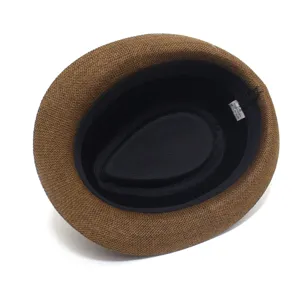 Brown paper straw fedora hat for men and women, summer sun beach hat with inner size label 58.