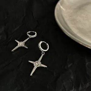 Chic rhinestone star hoop earrings with delicate cross pendant for stylish women trendy look