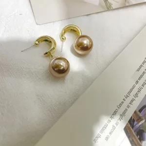 Minimalistische C-förmige Metallohrringe mit Perlen, S925 Silber Nadel Eleganter Damenschmuck.
