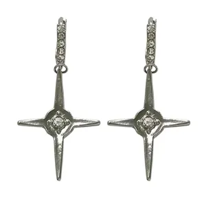Silver rhinestone cross star hoop earrings for women trendy party fashion jewelry