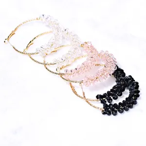 Boucles d'oreilles créoles en perles de cristal pour femmes, bijoux tendance mode.