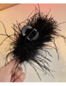Black ostrich feather hair claw clip, elegant shark clip headwear for women daily hair styling.