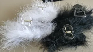 Elegant ostrich feather hair claw clips, black and white set for stylish updo hairstyles.