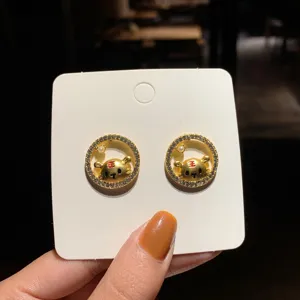 Cute tiger zodiac stud earrings with sparkling rhinestones and S925 silver needles for women new year.