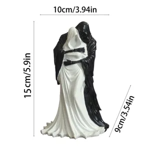 Gothic Grim Reaper resin statue, black and white couple sculpture for home decor.
