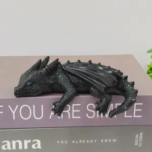 Schwarze Harz Drachen Figur schlafender Drache Statuette fuer Regal Tisch Dekoration