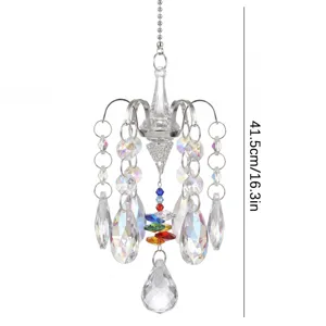 Crystal suncatcher hanging chandelier prism ornament with faceted beads and metal chain 41cm