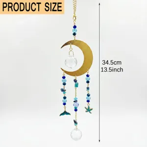 Handgemachte Kristall Mond Windspiel Hängend Dekoration mit blauen Perlen 34.5cm lang
