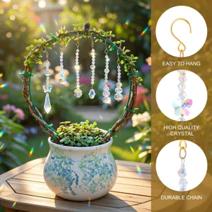 Giardino cristallo acchiappasole vaso da fiori appendi set con perline AB dettaglio.