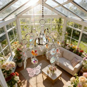 Crystal suncatcher butterfly wind chime window hanging decor garden prism lighting ornament