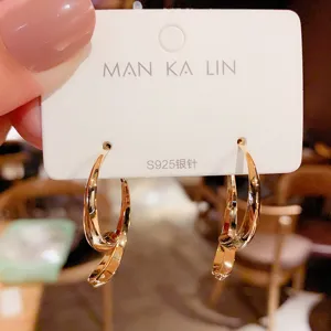 S925 silver needle stylish double wear curved C-shaped metal hoop earrings for women chic