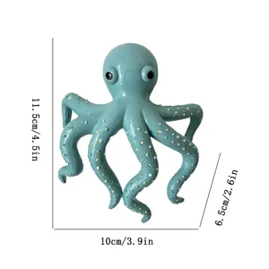 Vue de détail d'un poulpe bleu en résine, montrant les tentacules et les dimensions précises.
