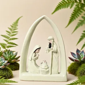 Resin nativity scene figurine for home desktop decoration, religious tabletop craft decor.