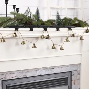 Vintage brass bell garland on jute rope Christmas mantel decor hanging ornament rustic style