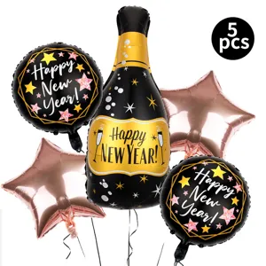 Ensemble de ballons en aluminium pour fête du Nouvel An 5 pcs bouteille champagne