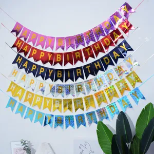 Guirlande de fanions d'anniversaire holographiques queue d'aronde decoration fete