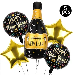 Kit de ballons du Nouvel An avec bouteille de champagne et étoiles déco fête 5pcs