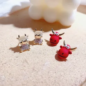 Orecchini A Lobo Toro Strass Rosso Anno Del Bue Moda Gioielli Animali Graziosi E Carini